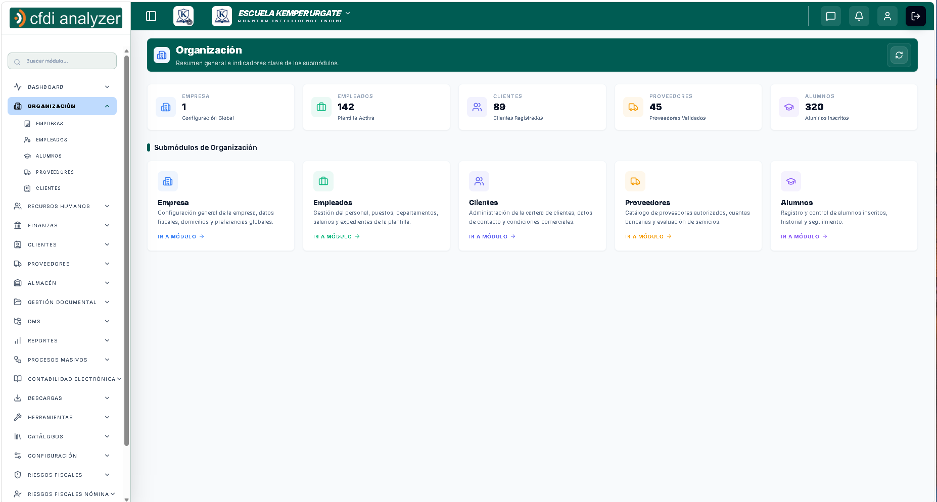Pantalla de Interfaz del Módulo Organización